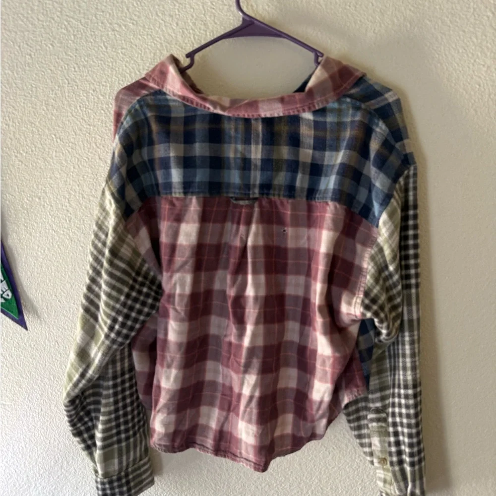 Patchwork Plaid Button-Up Shirt with Contrast Pocket - Picture 2 of 3